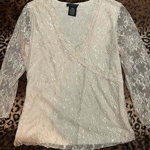 Apostrophe Cream Lace V-Neck Blouse